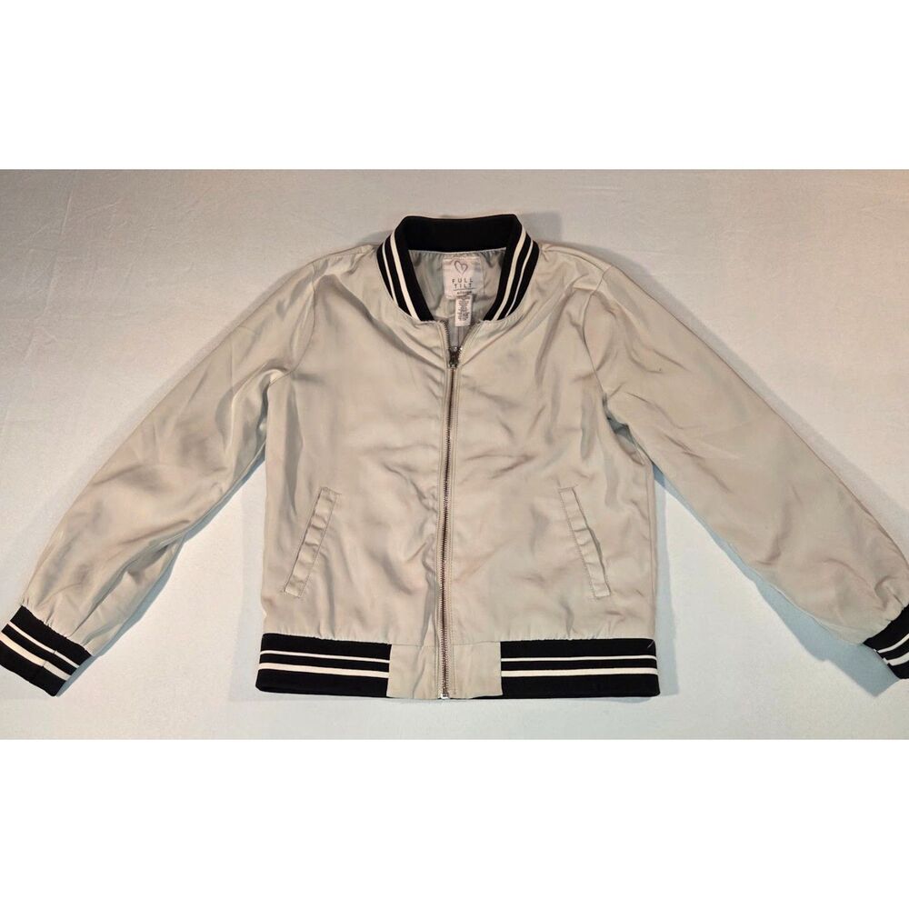 Full Tilt Cream Bomber Jacket XL Black Stripe Trim Lightweight Zip